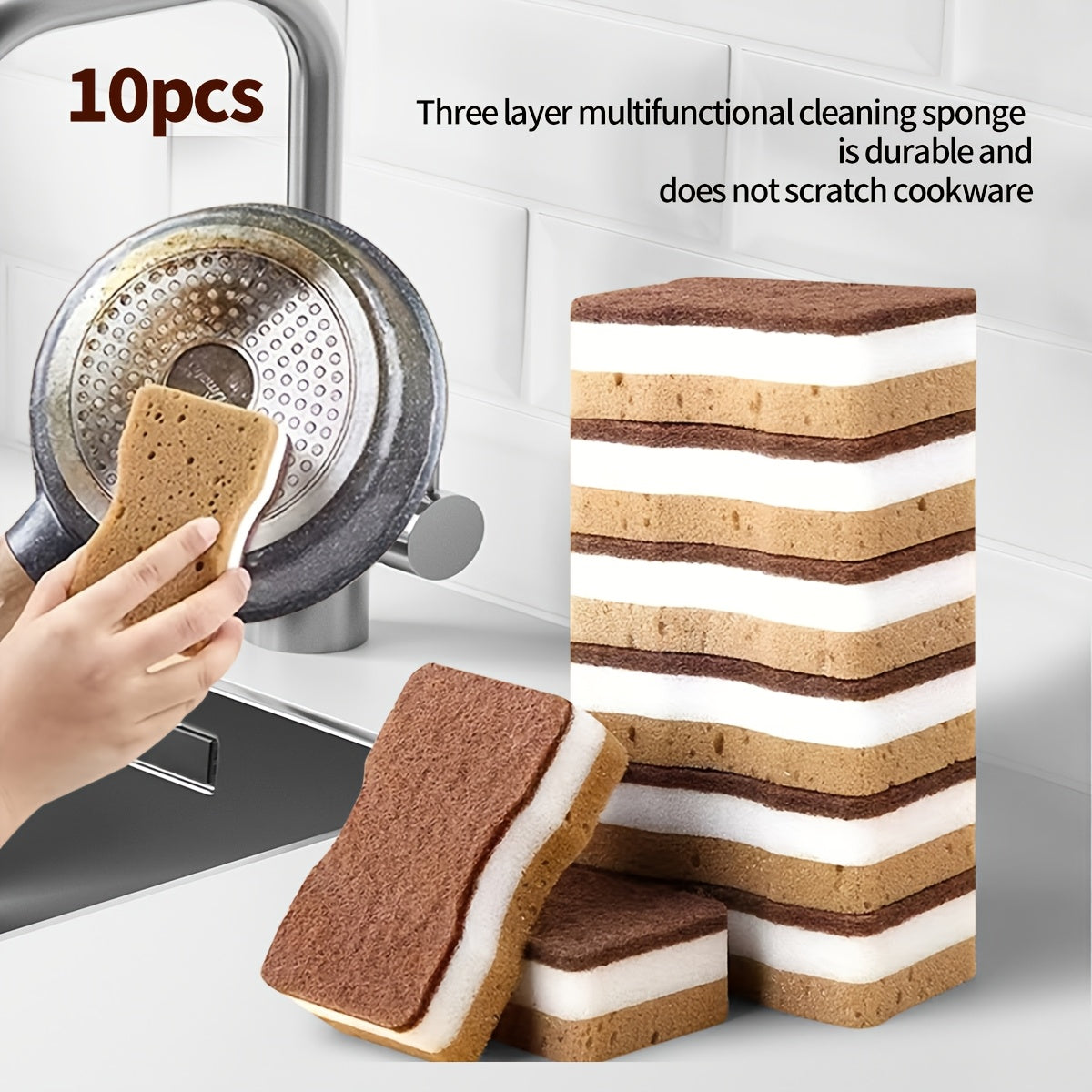 5/10/20/40pcs Three-Layer Seaweed Cleaning Sponges, Dishwashing Sponges, High-Quality Kitchen Sponges, Durable Non-Scratch Wiping Sponges, Super Absorbent, Cleaning Supplies, Cleaning Tools, Cleaning Cloths, Kitchen Cleaning Brushes.