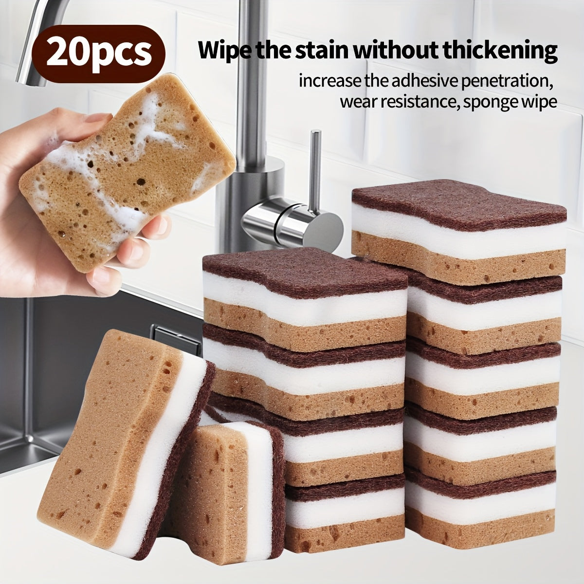 5/10/20/40pcs Three-Layer Seaweed Cleaning Sponges, Dishwashing Sponges, High-Quality Kitchen Sponges, Durable Non-Scratch Wiping Sponges, Super Absorbent, Cleaning Supplies, Cleaning Tools, Cleaning Cloths, Kitchen Cleaning Brushes.