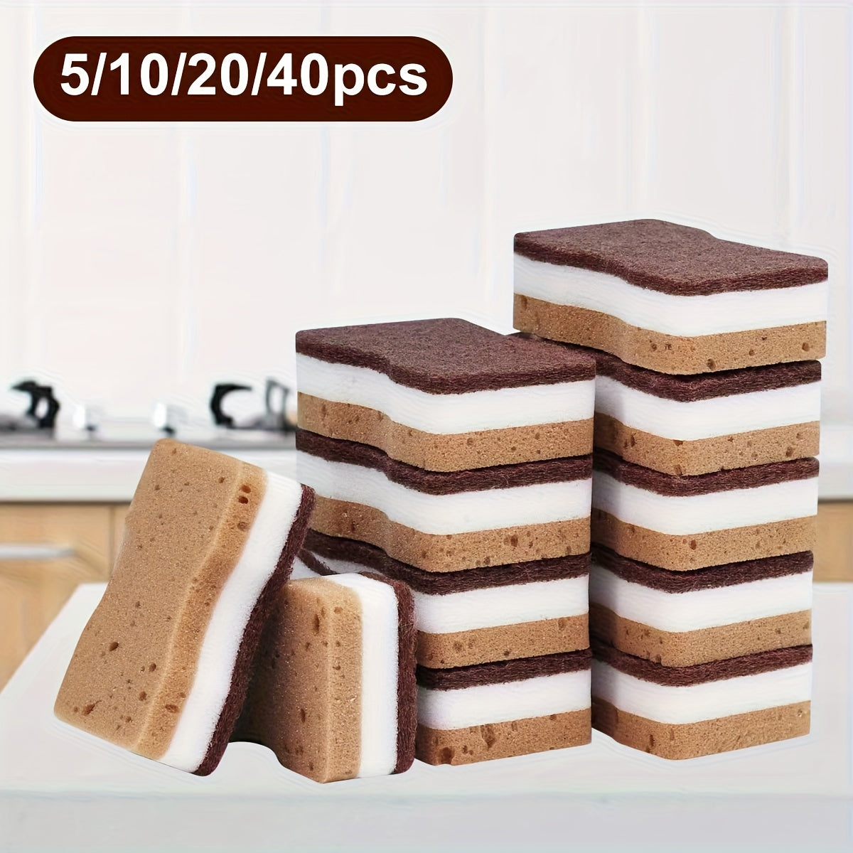 5/10/20/40pcs Three-Layer Seaweed Cleaning Sponges, Dishwashing Sponges, High-Quality Kitchen Sponges, Durable Non-Scratch Wiping Sponges, Super Absorbent, Cleaning Supplies, Cleaning Tools, Cleaning Cloths, Kitchen Cleaning Brushes.