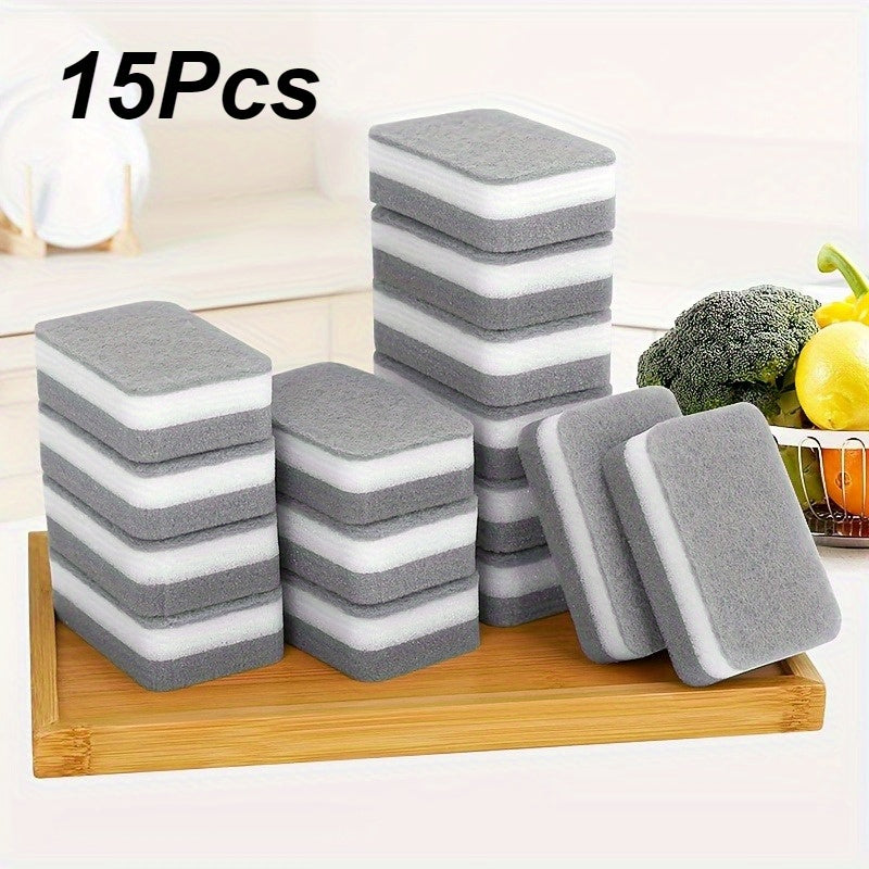 15/30pcs of Double-Sided Cleaning Sponges, Highly Absorbent Scrubbing Sponges, Suitable for Kitchen, Dishwashing, And Home Cleaning, Durable And Scratch-Resistant, Rectangular Design, Made of, Versatile Cleaning Tools, Applicable for Bathrooms